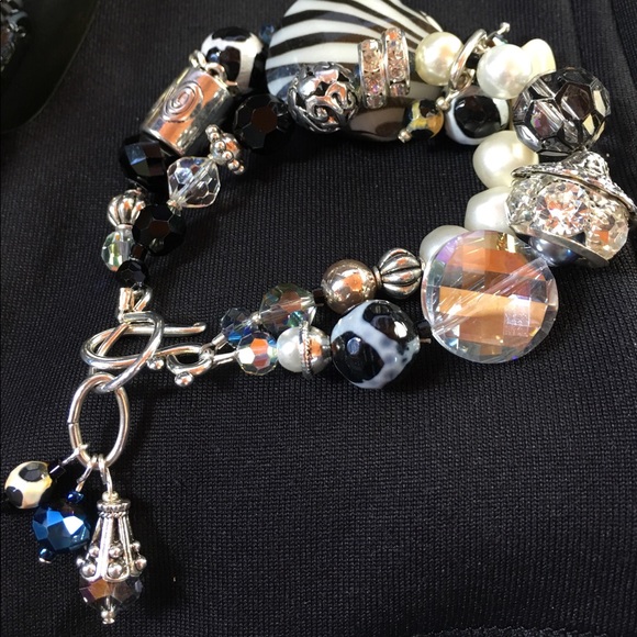 My Beading Heart 2 Jewelry - Zebra Double Pearl Sterling Plated Bracelet